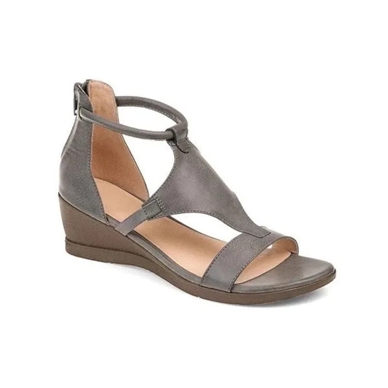 Womens Shoes Comfort Summer 2021 Plus Size Ladies Sandals Heel Zipper Retro Wedge Sandals Woman Soft Bottom Beach Muje