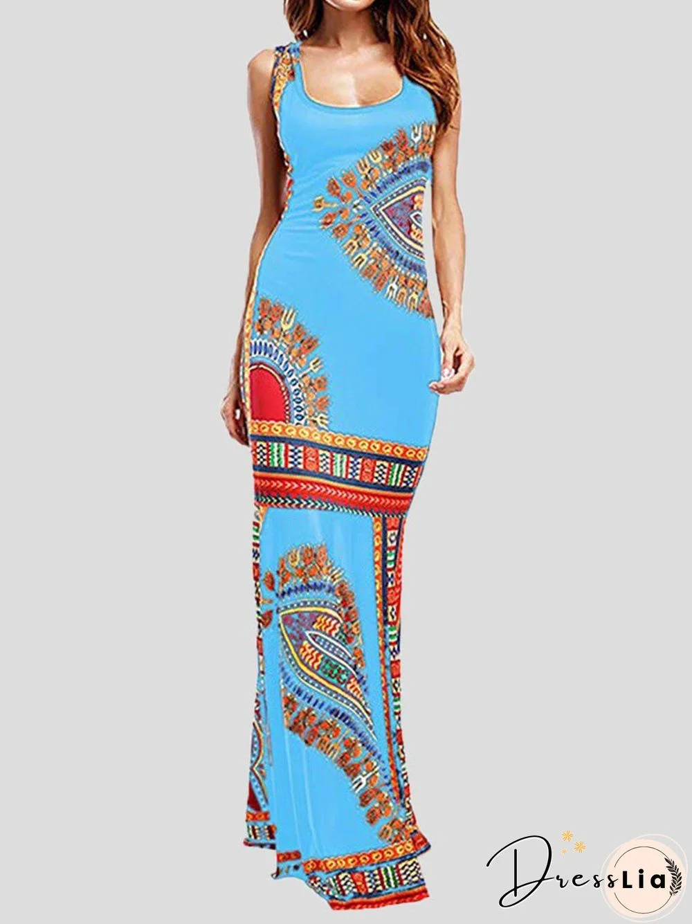 Women'S Dresses Vintage Print Sleeveless Slim Fit Dress