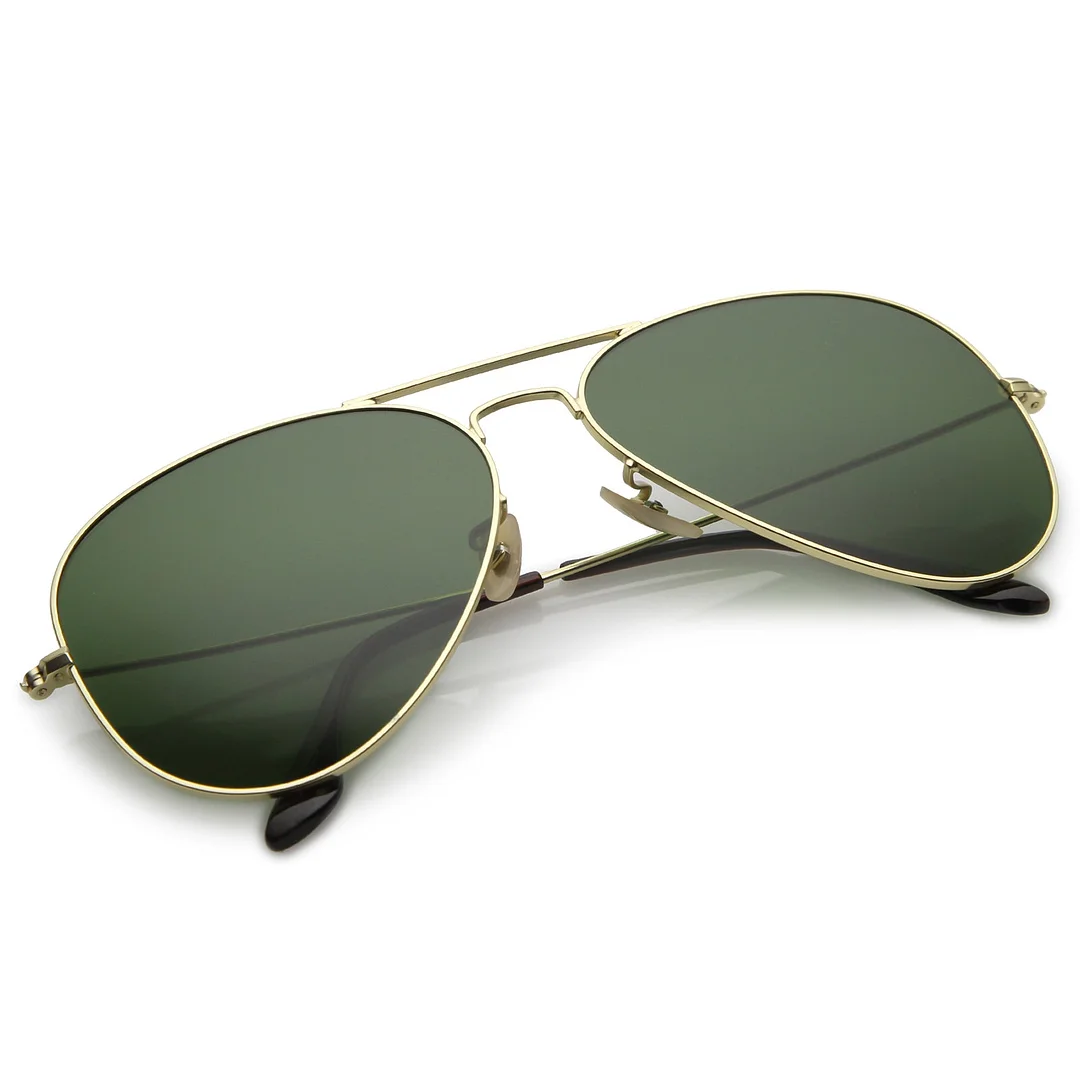 Premium Small Classic Matte Metal Aviator glasses With Green Tinted Glass Lens 57mm