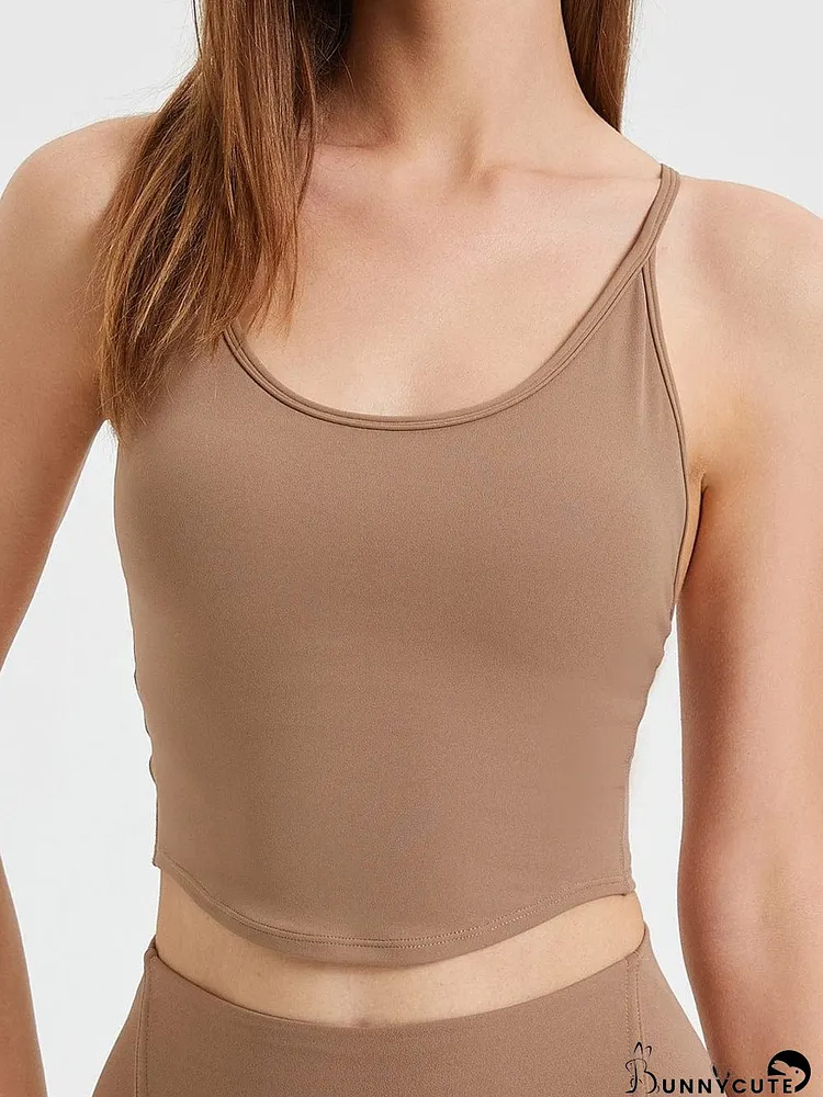 Light Beige Crisscross Back Round Hem Athletic Top