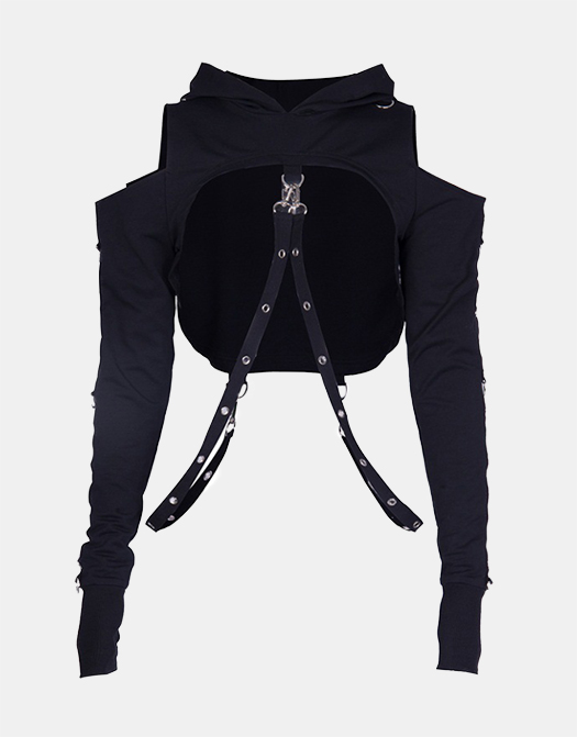 Goth Punk Black  Cropped Hooded Coat / TECHWEAR CLUB / Techwear