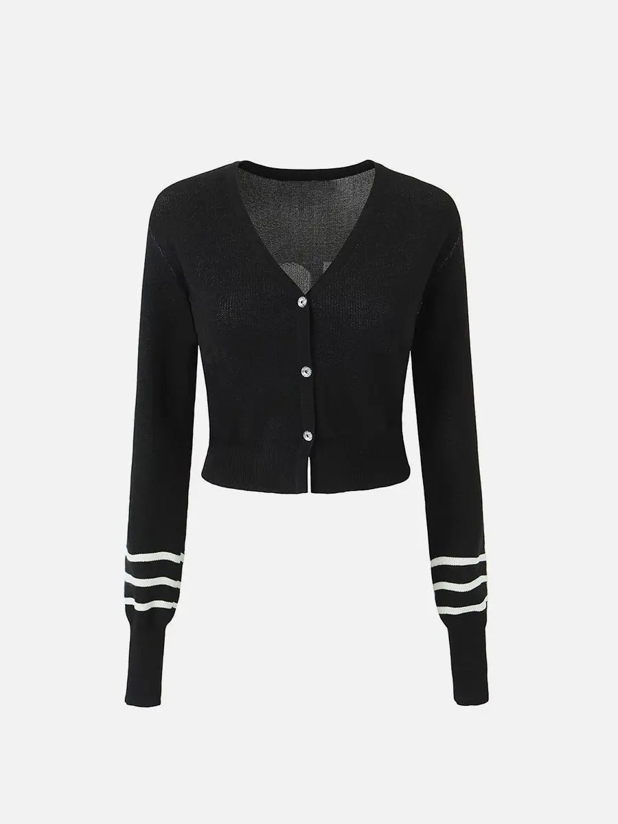 V Neck Knit Jacquard Color Matching Cardigan