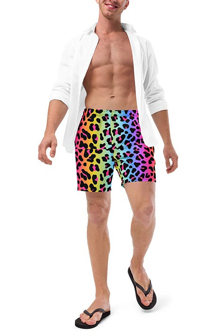 Men's Rainbow Leopard Print Casual Swim Beach Shorts [Pre-Order]