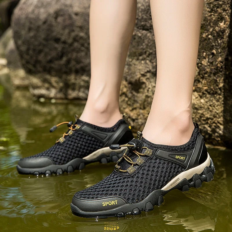 school supplies  New Trekking Mountain Shoes Men Outdoor Athletic Shoes Wearable Sports Upstream Shoes For Man Light Elastic Band Trainers