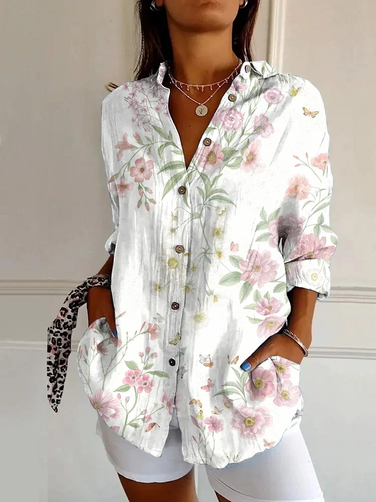 Vintage Floral Print Long Sleeve Shirt