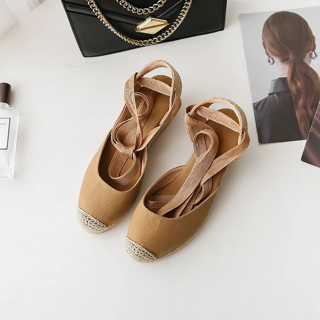 Letclo™ 2021 Summer New Thick-soled High-heel Lace-up Straw Woven Wedge Outdoor Sandals letclo Letclo