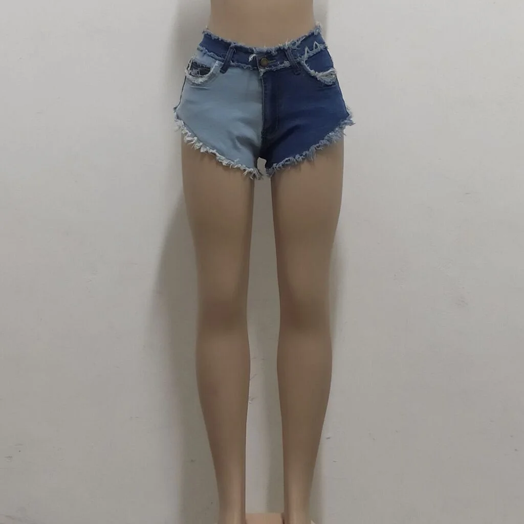 CM.YAYA Women Jeans Patchwork Ripped Pockets Zip Super-short Jeans Sexy Fashion Denim Shorts High Streetwear Summer Trousers