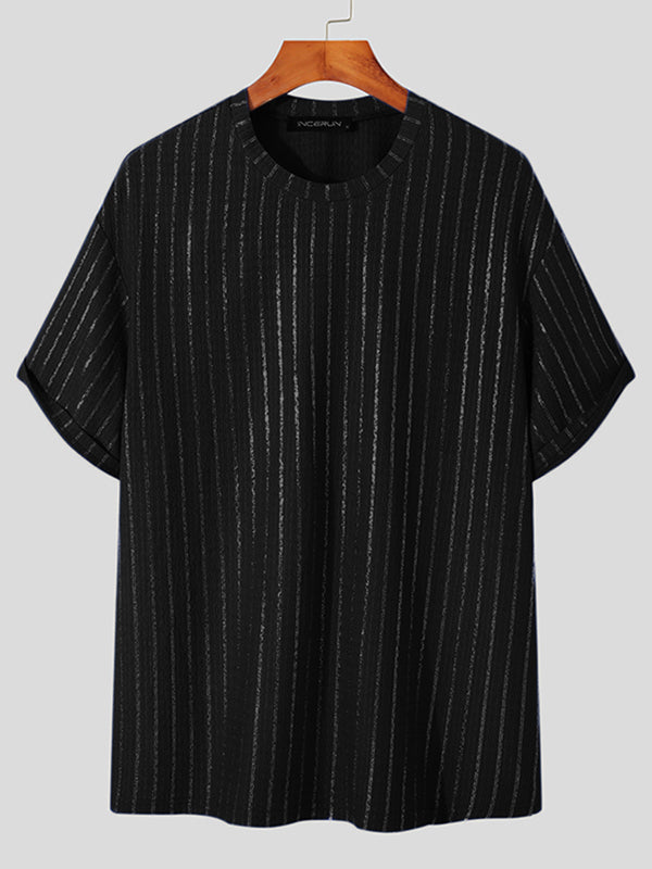 Aonga - Mens Knitted Shiny Stripe Short Sleeve T-ShirtJ aonga