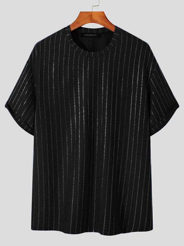 Aonga - Mens Knitted Shiny Stripe Short Sleeve T-ShirtJ aonga