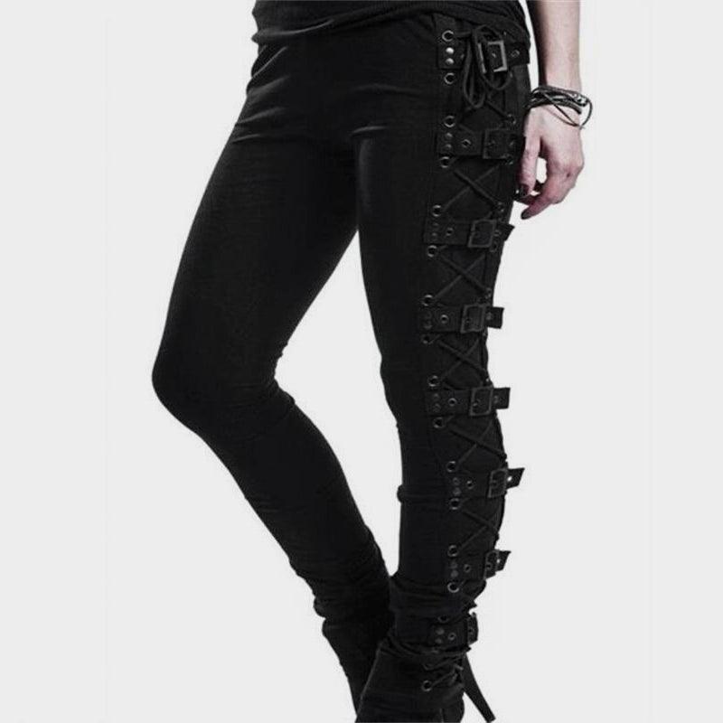 Lace Up Side Buckles Leggings Pants - GothBB 2022 free shipping available