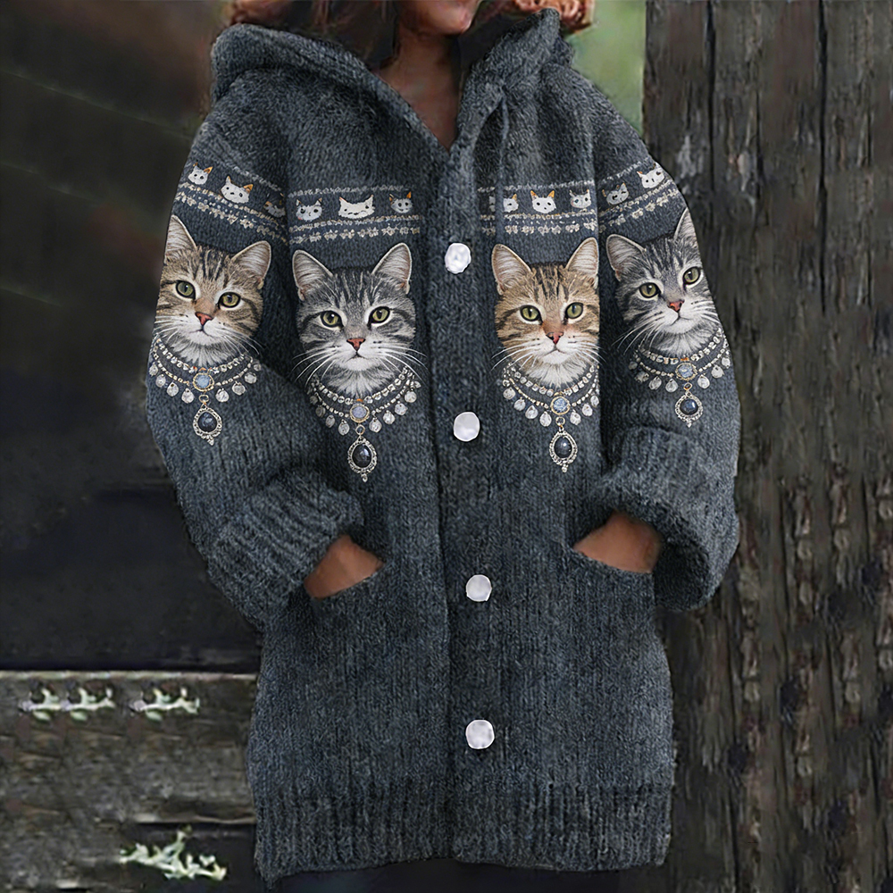 Vintage Gemstone Necklace Cat Hoodie Cardigan wearshes