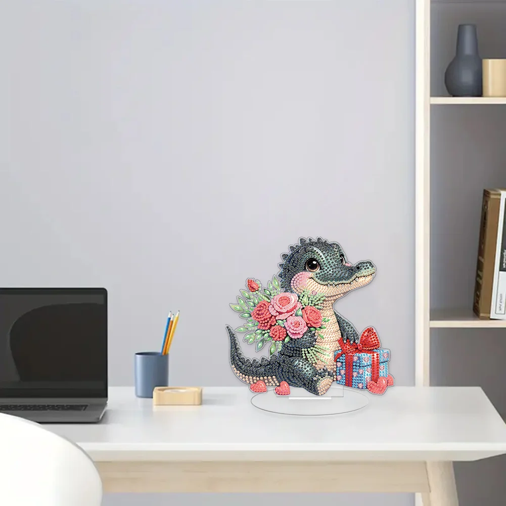 DIY Love Crocodile Single-Sided Acrylic Diamond Painting Tabletop Ornament for Home Office Desktop Decor