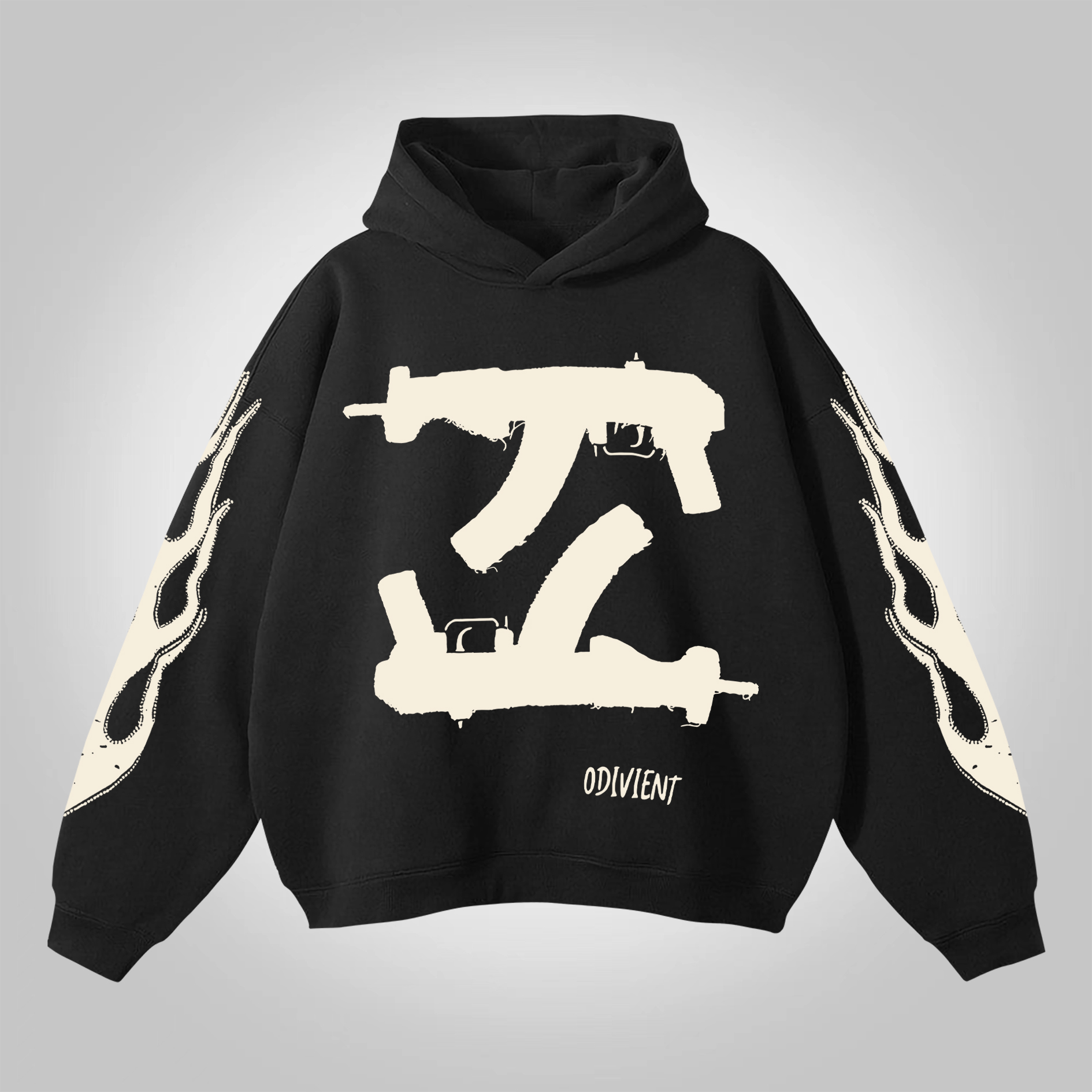 Vintage Text Flame Print Graphics Pocketless Hoodie - SOPULA