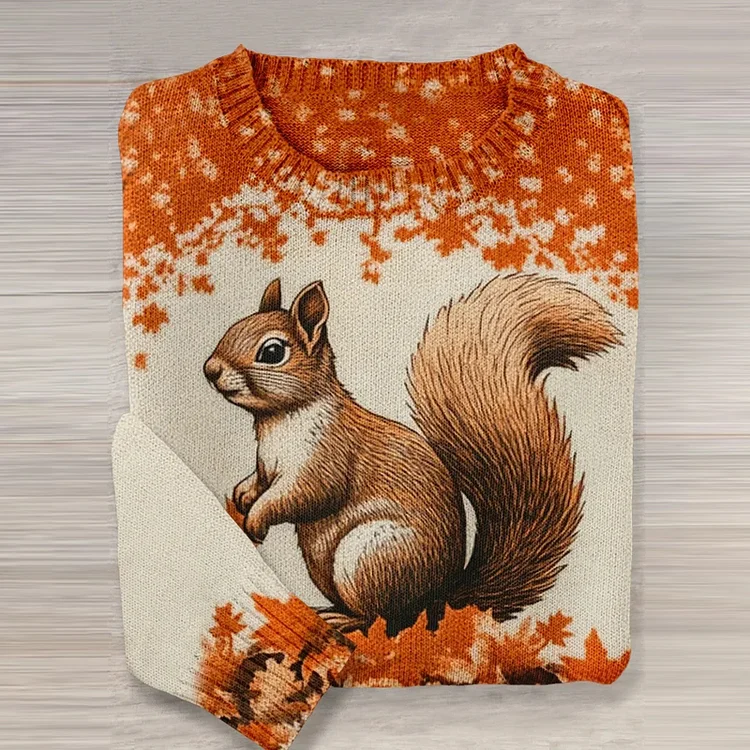 Vintage Squirrels Art Pattern Knit Cozy Sweater