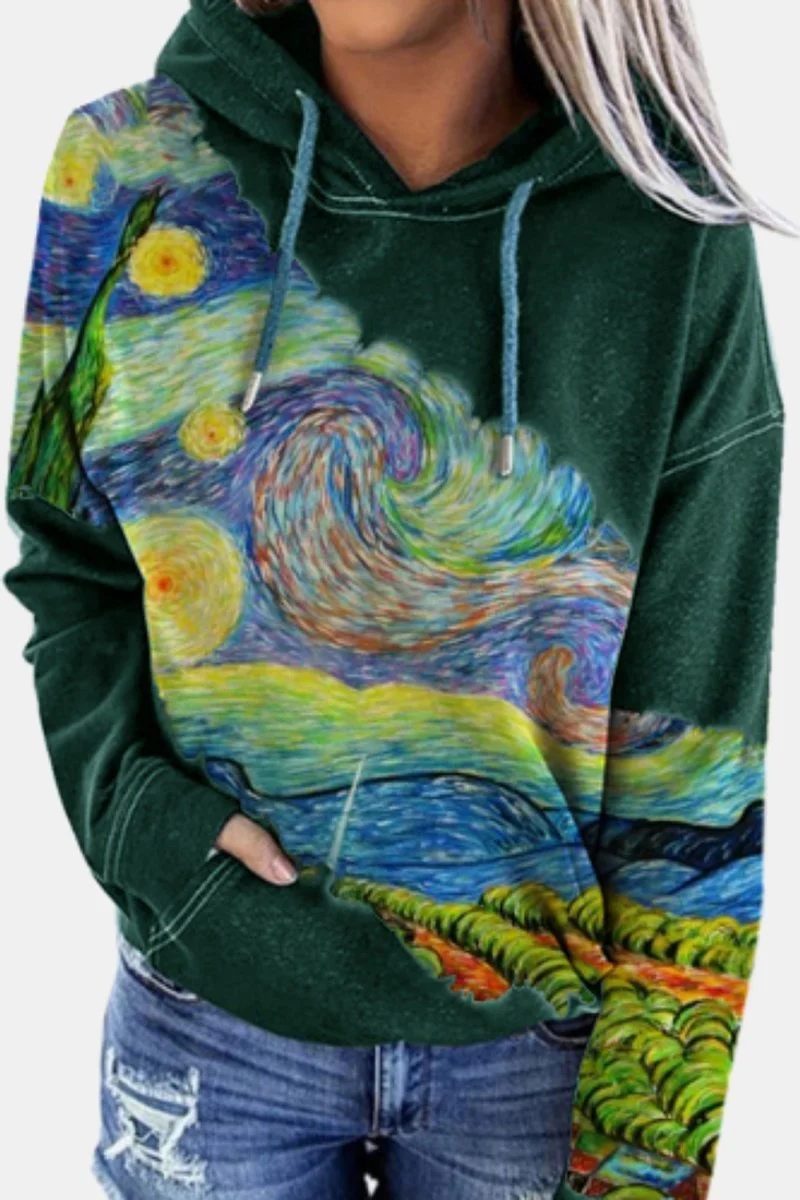 Hooded Abstract Printed Casual Sweatshirt