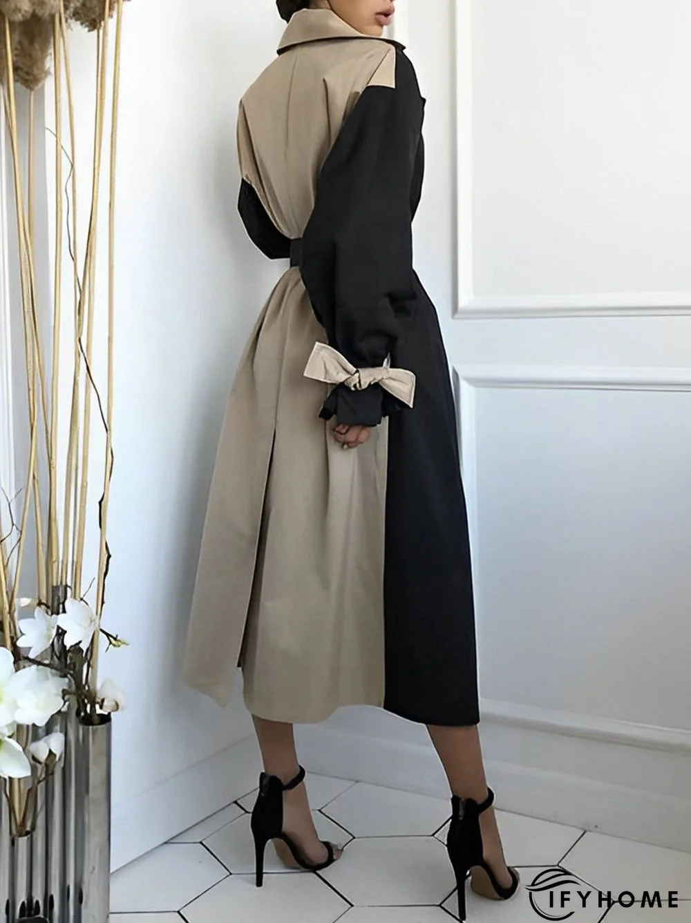Regular Fit Lapel Collar Urban Color Block Trench Coat | IFYHOME