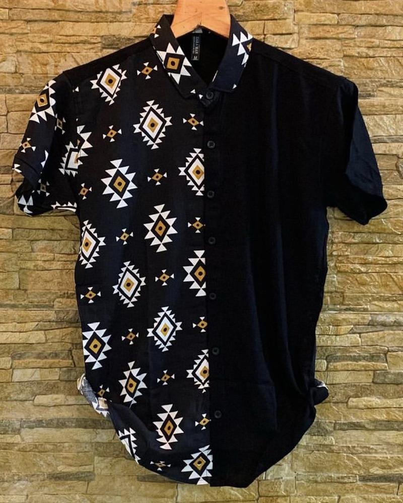 Men Abstract Pattern Spliced Shirts