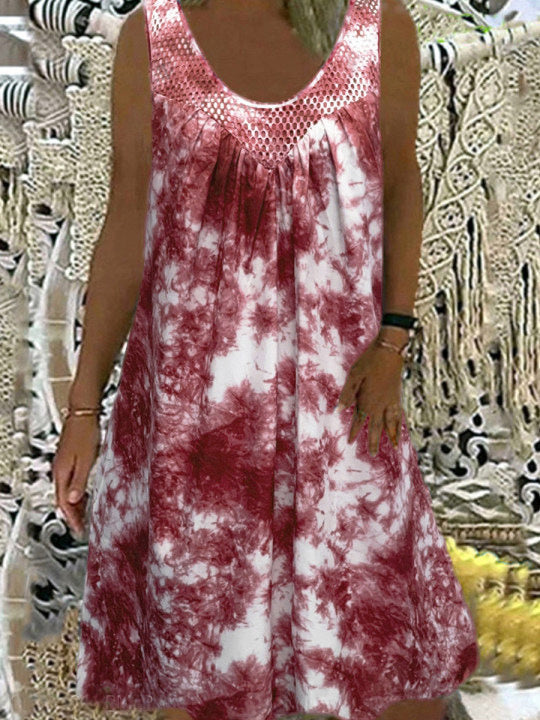 Women's Sleeveless U-neck Graphic Printed Midi Dress