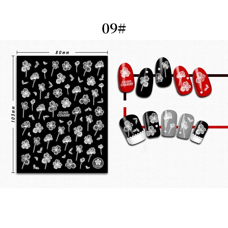 1 Sheet 3D Halloween Nail Sticker Christmas Skull Bone Snake Butterfly Maple Leaf Pattern Decals Manicures 3D Nail Decorations