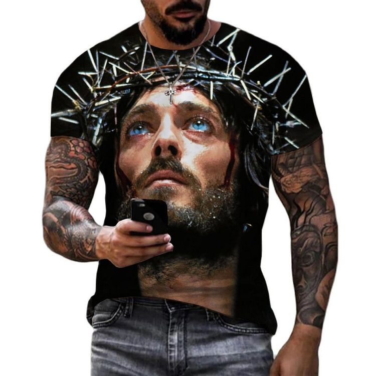 Jesus Christ 3D Print Summer Short Sleeve Men's T-Shirts at Hiphopee