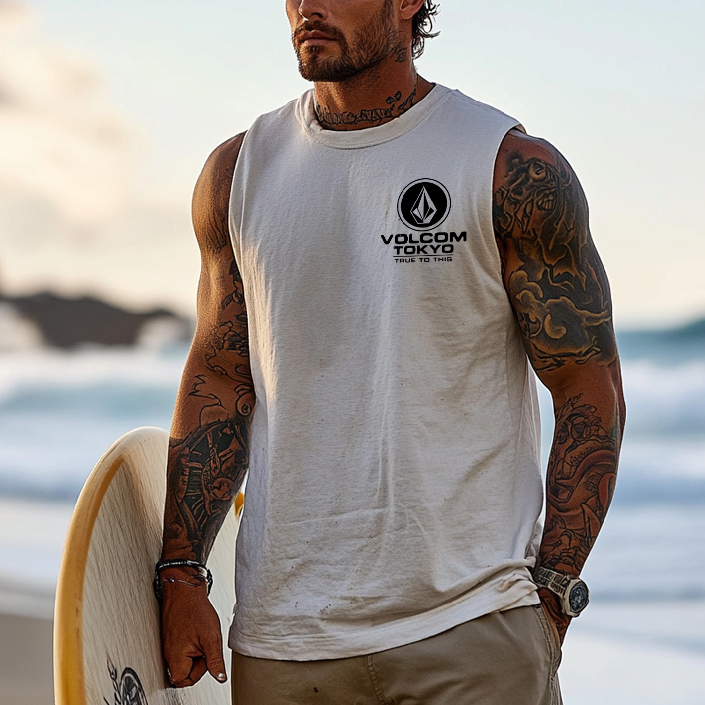 Men's Vintage Surfing Oversized Print Tank Top / TECHWEAR CLUB / Techwear