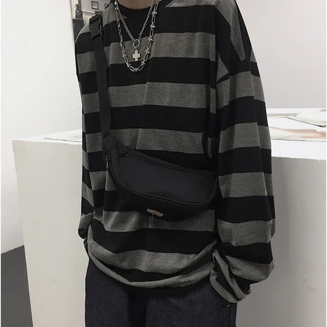 Japanese Harajuku Green/Black Oversize Stripe Long Sleeve Shirt SP17229
