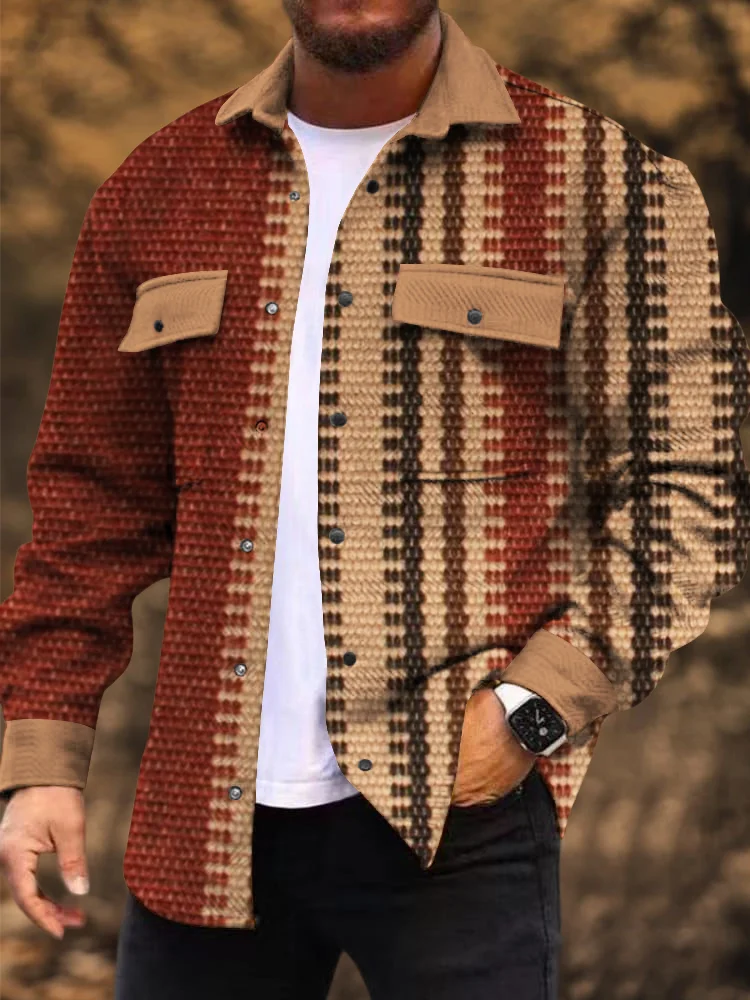 Men's Retro Ethnic Art Pattern Print Denim-Like Long Sleeve Shirt