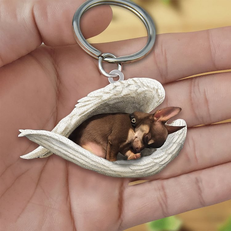 Brown chihuahua Sleeping Angel Acrylic Keychain