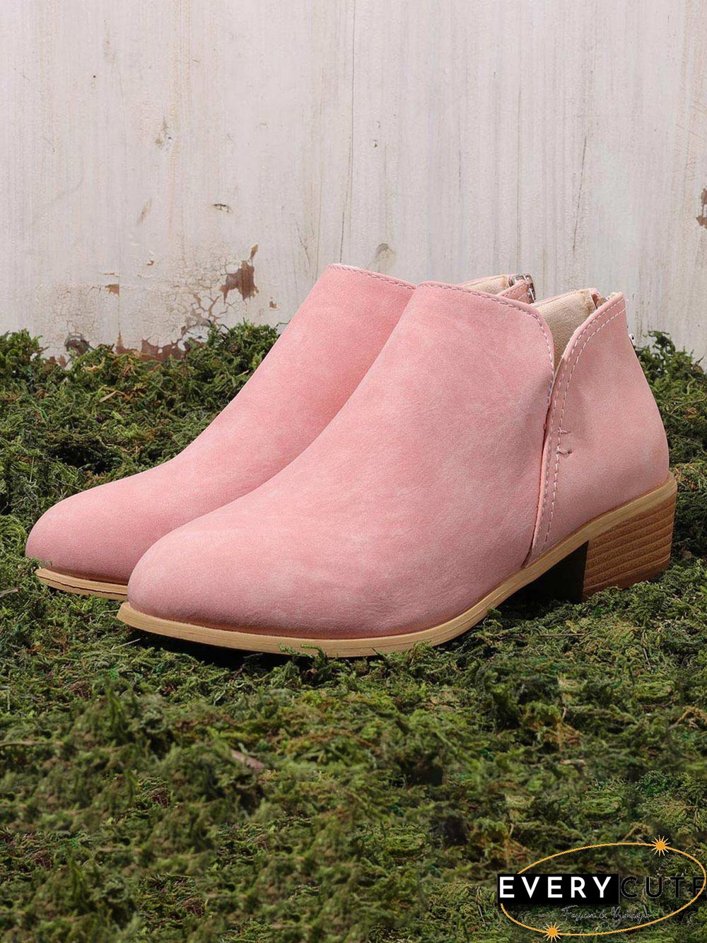Pu Chunky Heel Zipper Pumps