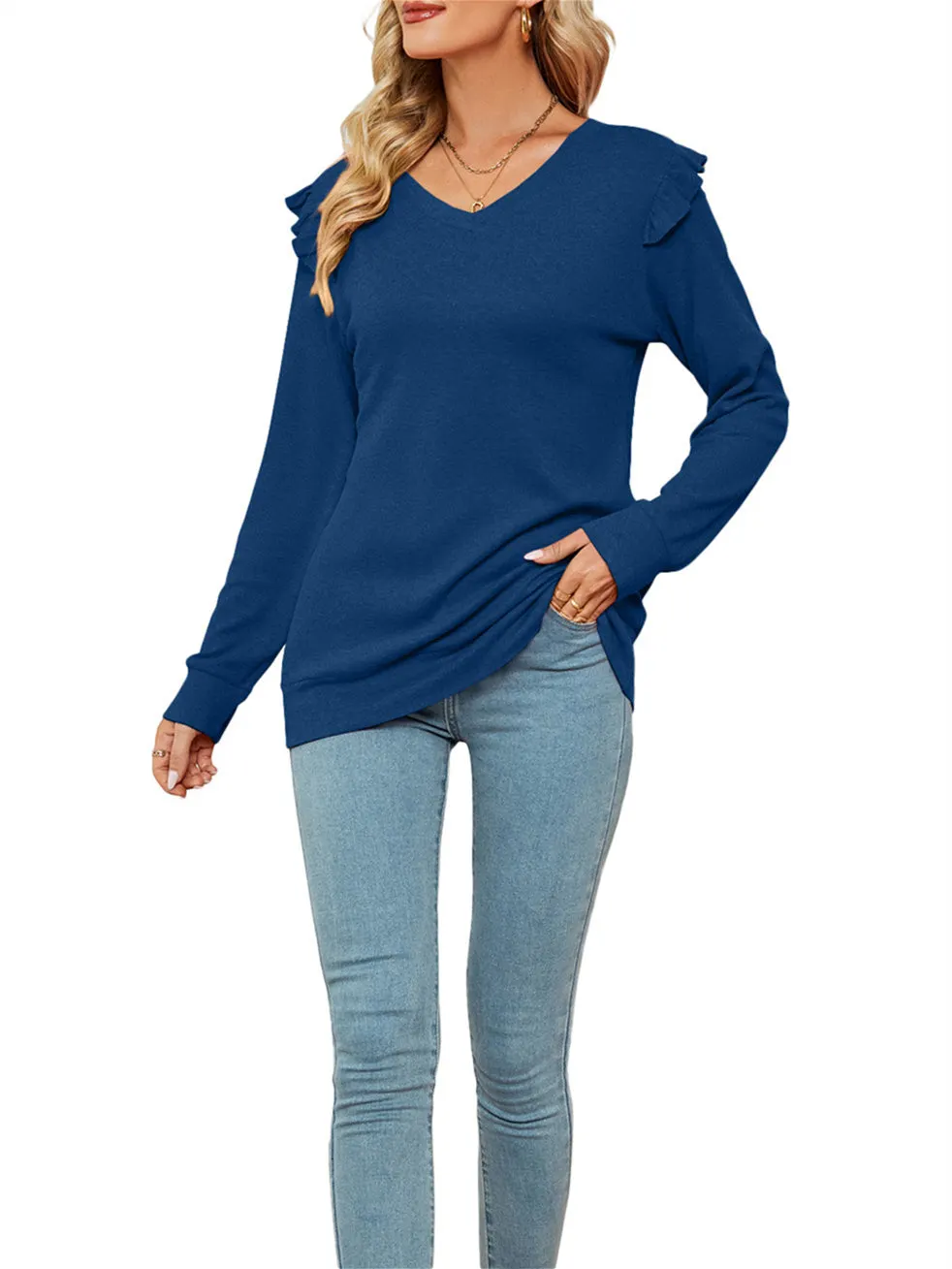 Women's Floral Long Sleeve V-Neck Tops