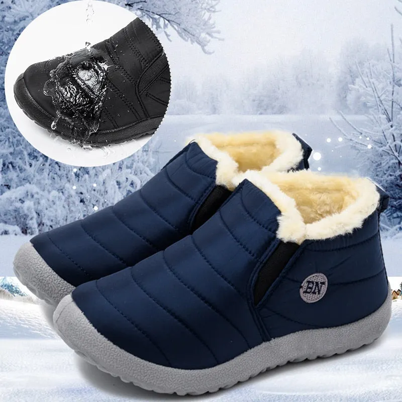 Lucyever 2021 Winter Keep Warm Snow Boots Women Waterproof Non-slip Plush Ankle Boots Woman Flat Thicked Cotton Patten Shoes