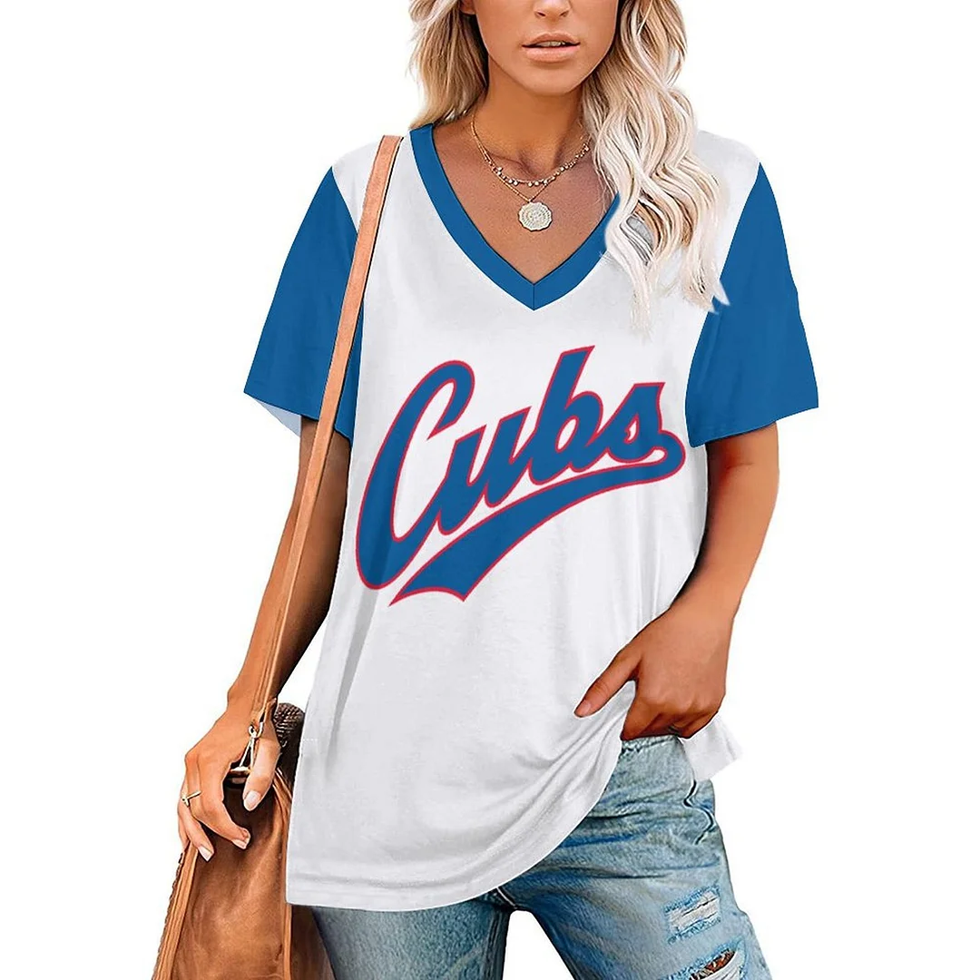 V-neck Short Sleeve Casual T-shirt for  Women Printed with Pattern,Blue,Red