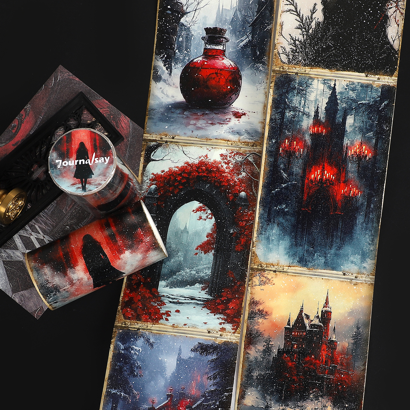 와시 테이프 - 8cm*205cm 빈티지 고딕 겨울 동화 캐릭터