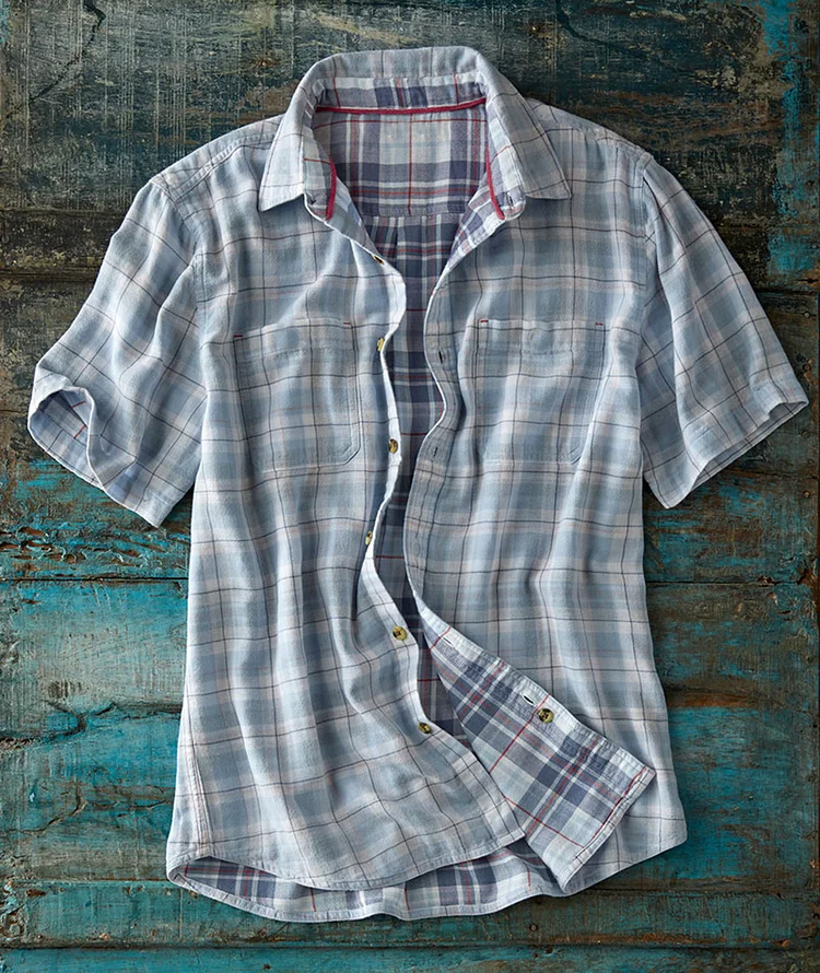 Men's casual check short-sleeved shirt