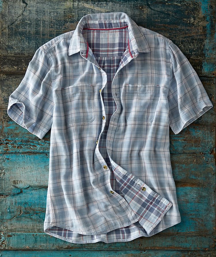 Men's casual check short-sleeved shirt