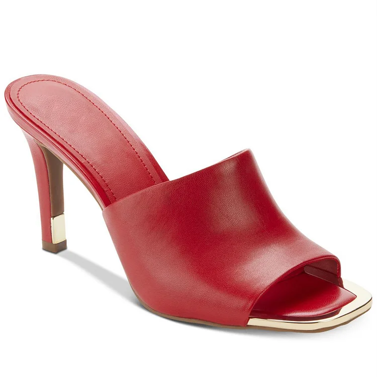 Custom Made Open Toe Mule Heels in Red |FSJ Shoes