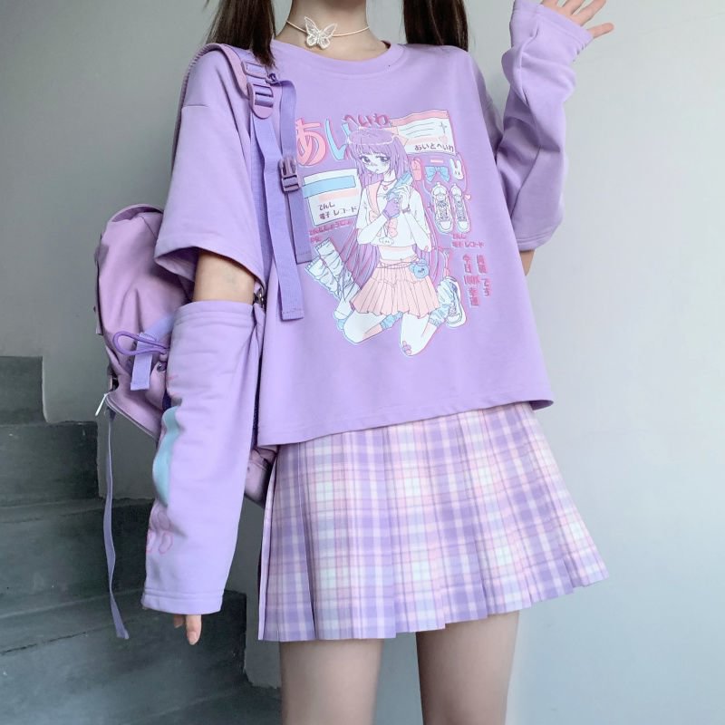 ANIME GIRL TWO SLEEVES PATCHWORK T-SHIRT