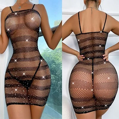 Summer Women Swim Suit Cover Up Rhinestones Mesh  Bodysuit Perspective Bathing Suit See-through Swimming Costumes Qq596