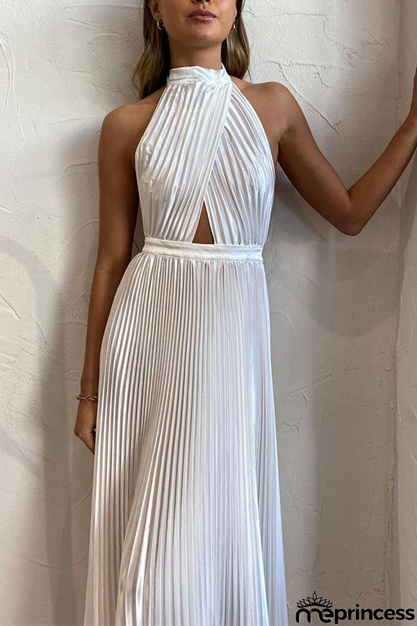 KOLLINS PLEATED HALTER MIDI DRESS - HUNTER GREEN