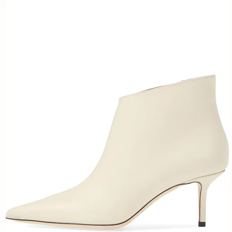 TAAFO White Stilettos Pointed Toe Ankle Boots Woman High Thin Heels Vegan Soft Leather 37 Ladies Shoes