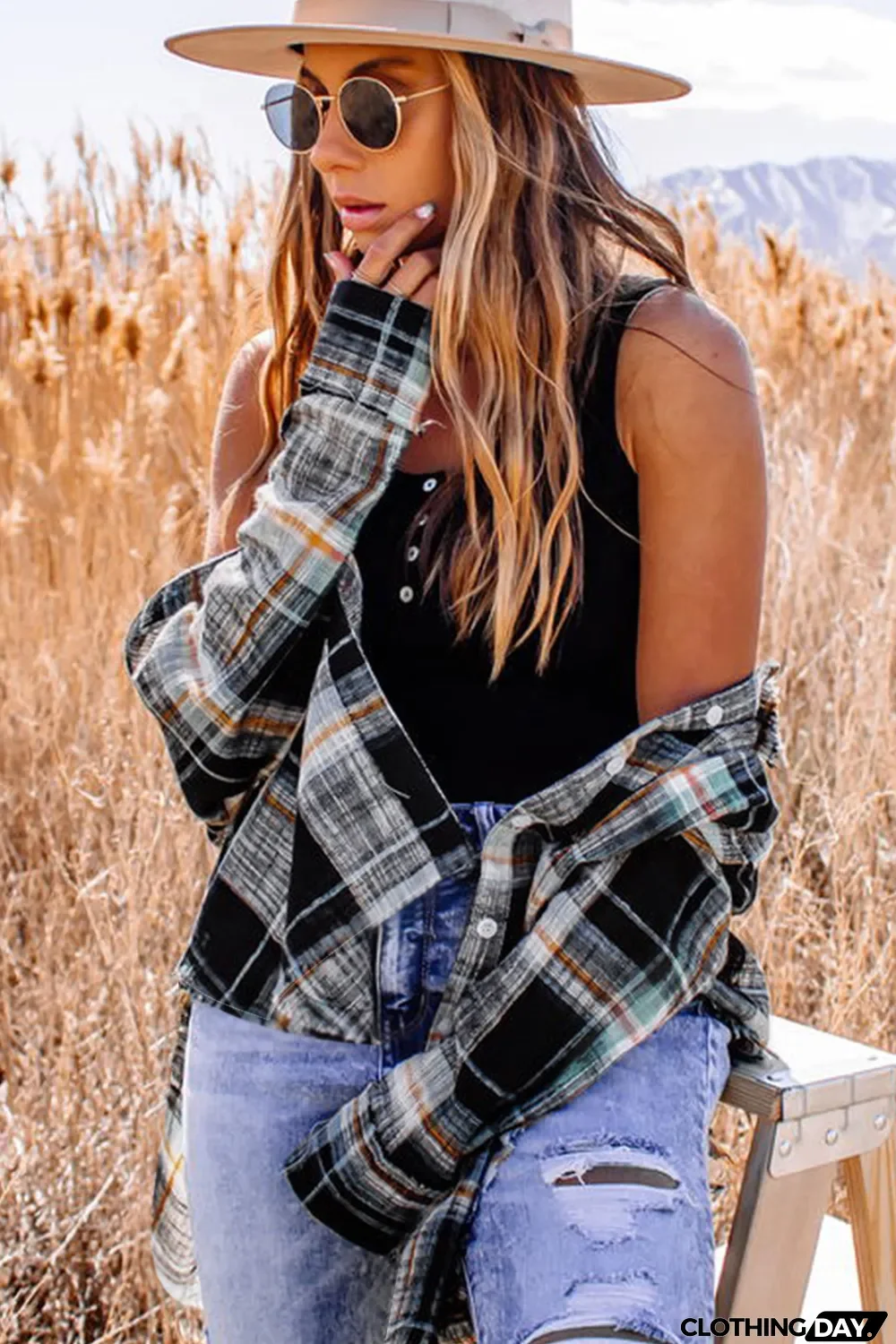 Plaid Print Long Sleeve Button-up Shirt