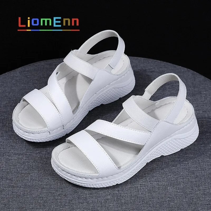 Brand Summer Women's Sandals 2021 New Designer Ladies Genuine Leather White Silver Pink Platform Sandal For Women flip flops