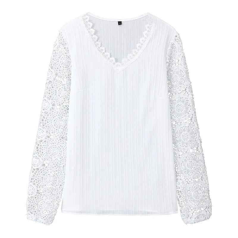 Womens Lace Shirt blouse plain black white pink long casual elegant fashion basic neck