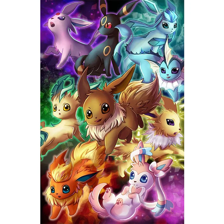 Pokemon - Eevee And Its Evolution Forms (40*65CM) 11CT Stamped Cross Stitch gbfke