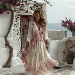 Women's Vintage Floral Art Linen Dress - Image 2