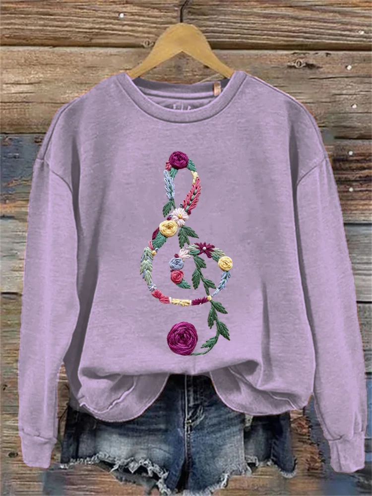Floral Music Embroidery Sweatshirt