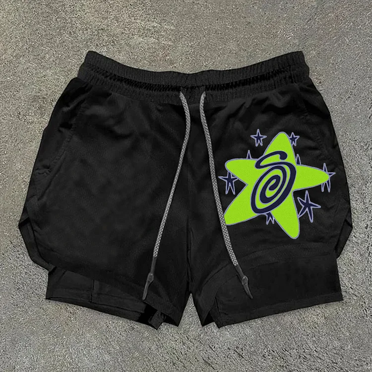 Casual Men's Stussy Galaxy Graphics Drawstring Double Layer Shorts