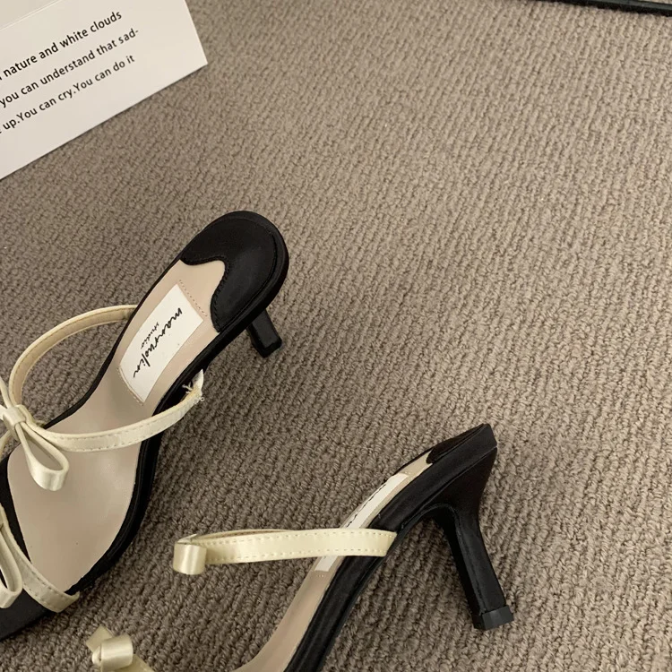 Breakj Breakj Fairy Wind Bow Black High Heels Women Cut Men And Cool Slippers Dew Word With Beautiful Sandals