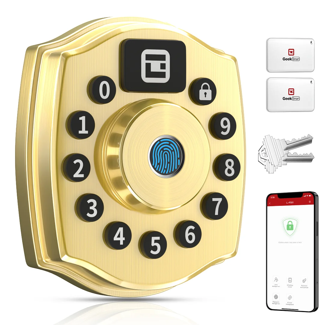 L-F501, Smart Door Lock, Geek 5-in-1 Keyless Entry Deadbolt Door Locks with Keypad, Remote Control with APP, IC Card, Mechanical Key,Security with Auto Lock Smart Lock Front Door External Lock IP65 Waterproof…