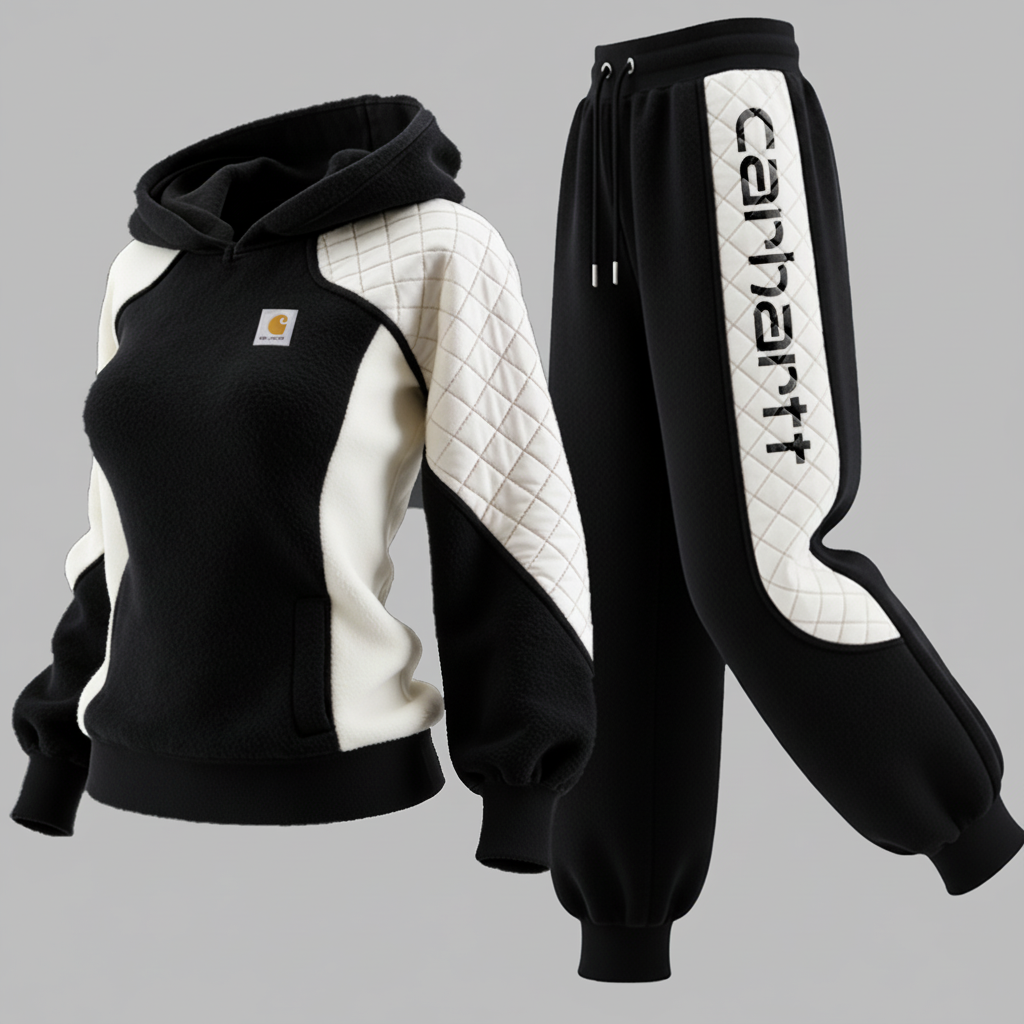 Ladies' Black And White Diamond-pattern Patchwork Suit